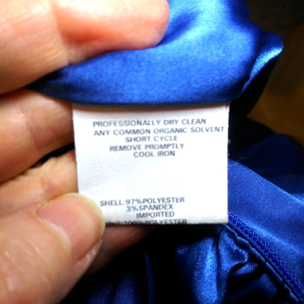 Vintage 90's Jessica McClintock Sexy Blue Satin & Rhinestone Ruched Halter Dress - Picture 8 of 11